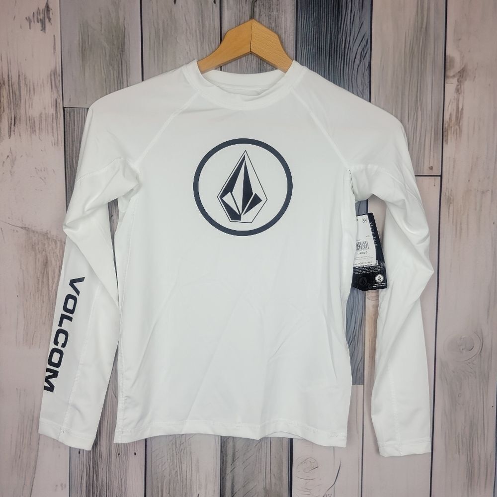 Volcom White Kids Long-Sleeve Rashguard with Black Logo